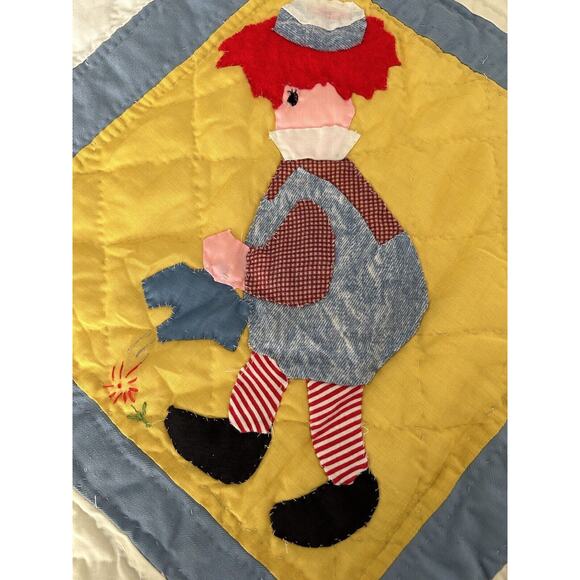 Handmade Hand Sewn Raggedy Ann and Andy Baby Crib Quilt 46x46 Made In 2004 - Picture 8 of 12